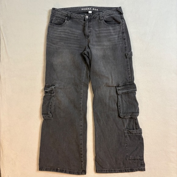 Gemma Rae Denim - GEMMA RAE Womens Black Wash Wide Leg Cargo Jeans Size 13/31